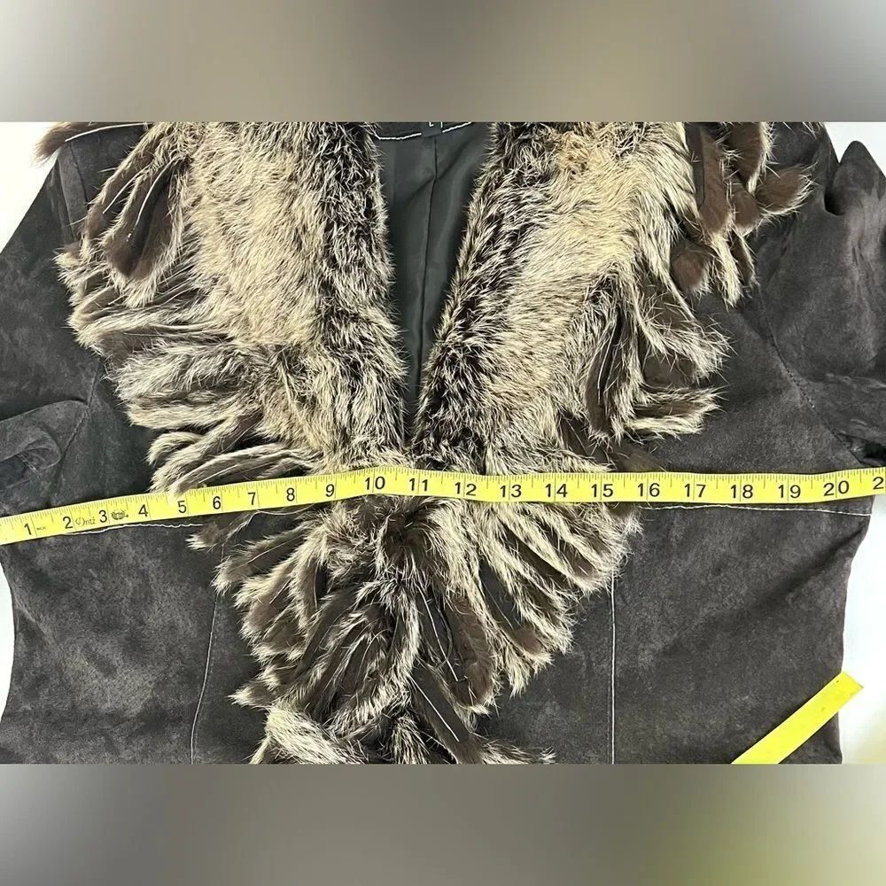Raffaelo Leather Suede Coat with Fur Trim - Picture 13 of 15